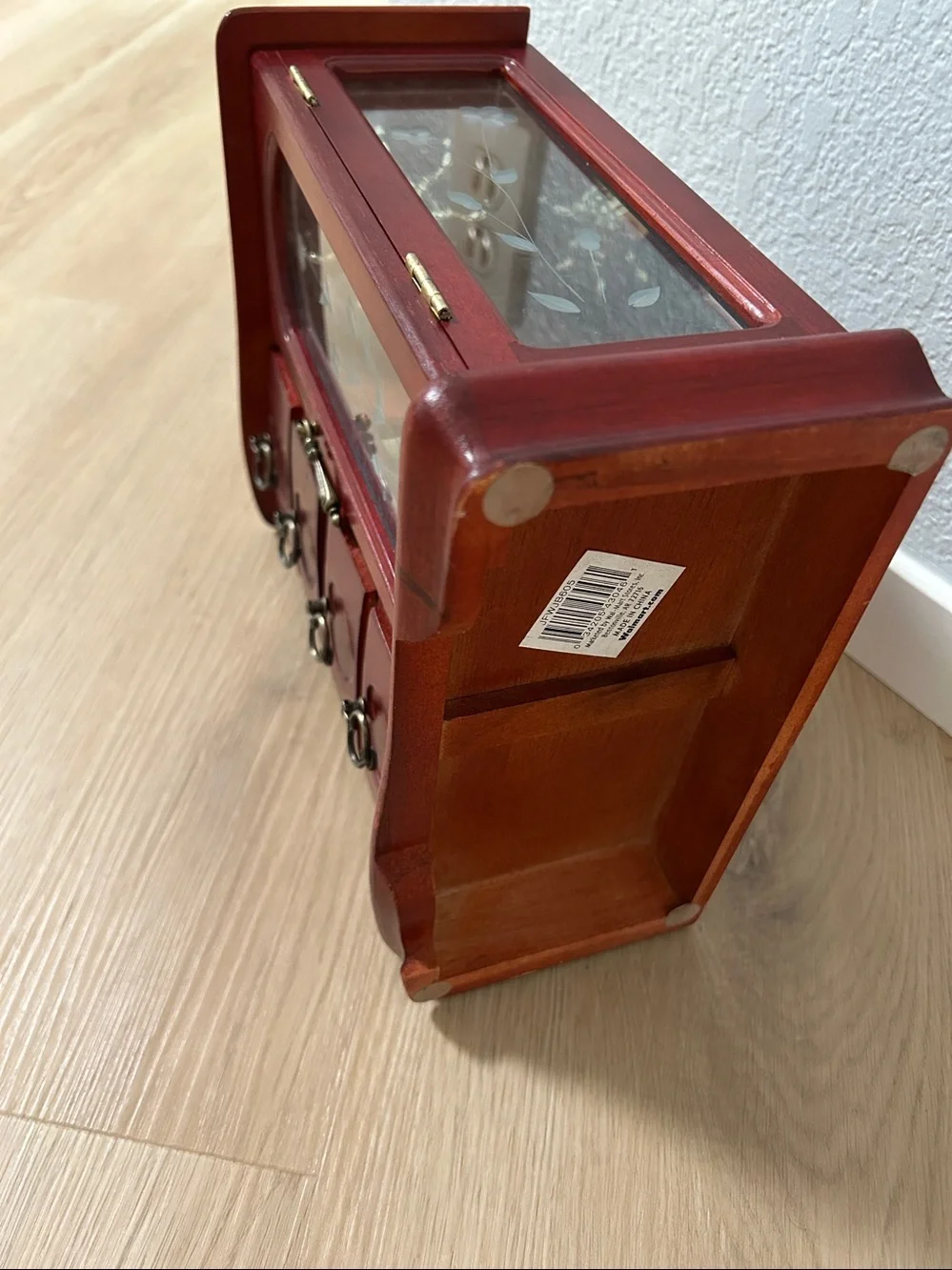 Red Wooden Jewelry Armoire with Glass Door Jewelry Wood Storage Cabinet-Small